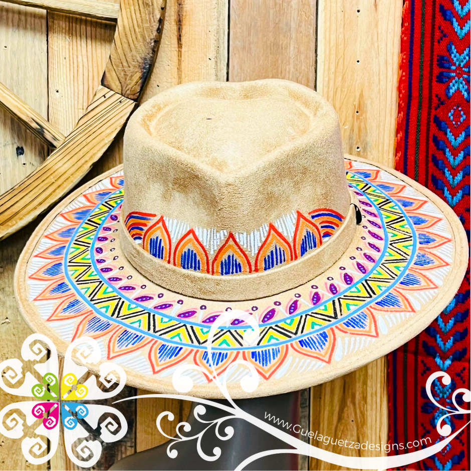 Tan Heart Mitla Velvet Hat - Hand Painted Hat