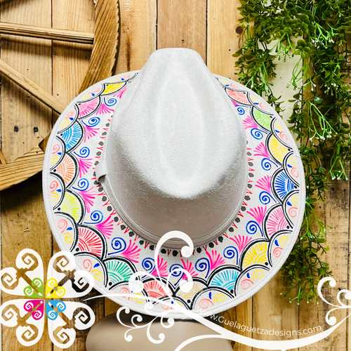 Beige Indiana Mitla Velvet Hat - Hand Painted Hat