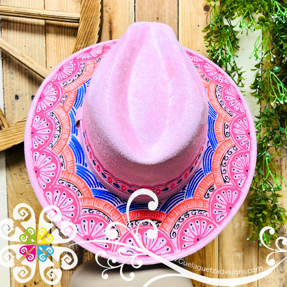 Pink Indiana Mitla Velvet Hat - Hand Painted Hat