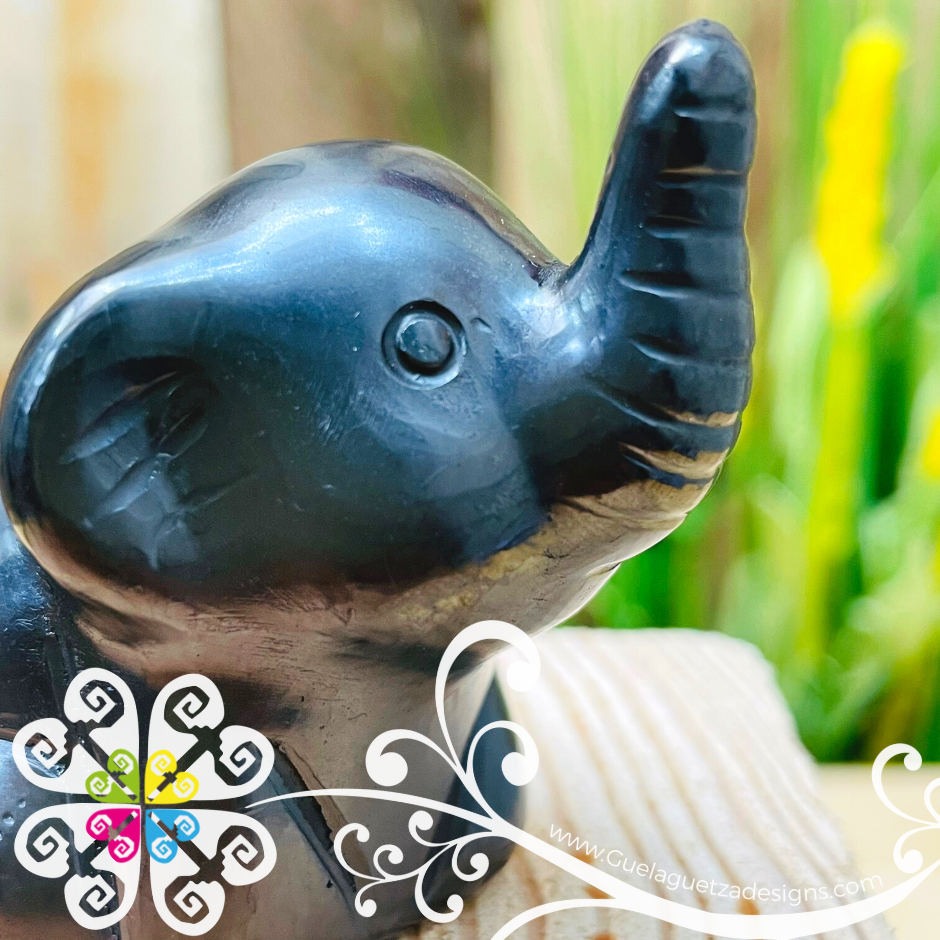 Mini Elephant Figure - Black Clay Oaxaca