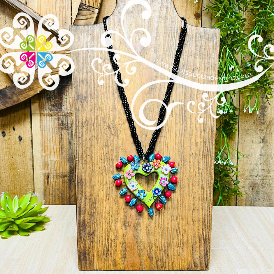 Mini Flower Heart Necklace - Corazon de la Vida - Collar Barro Cocido