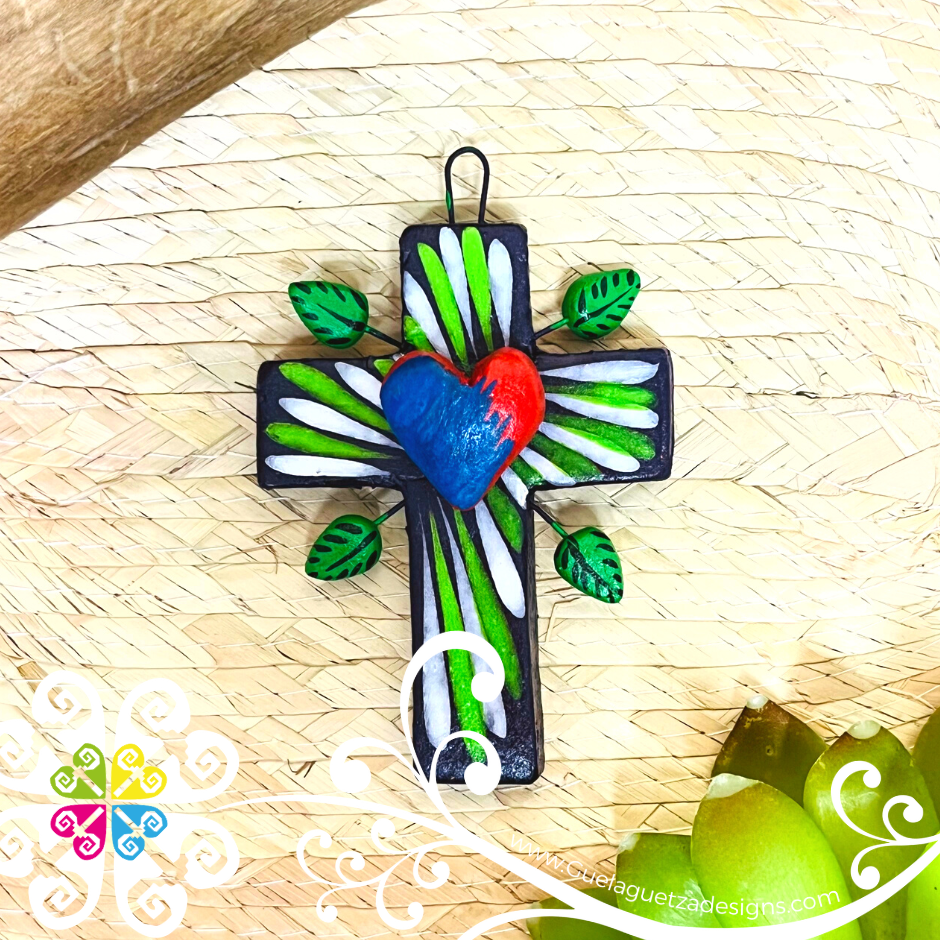 Mini Cruz Arbol de la Vida - Heart Design - Barro Cocido