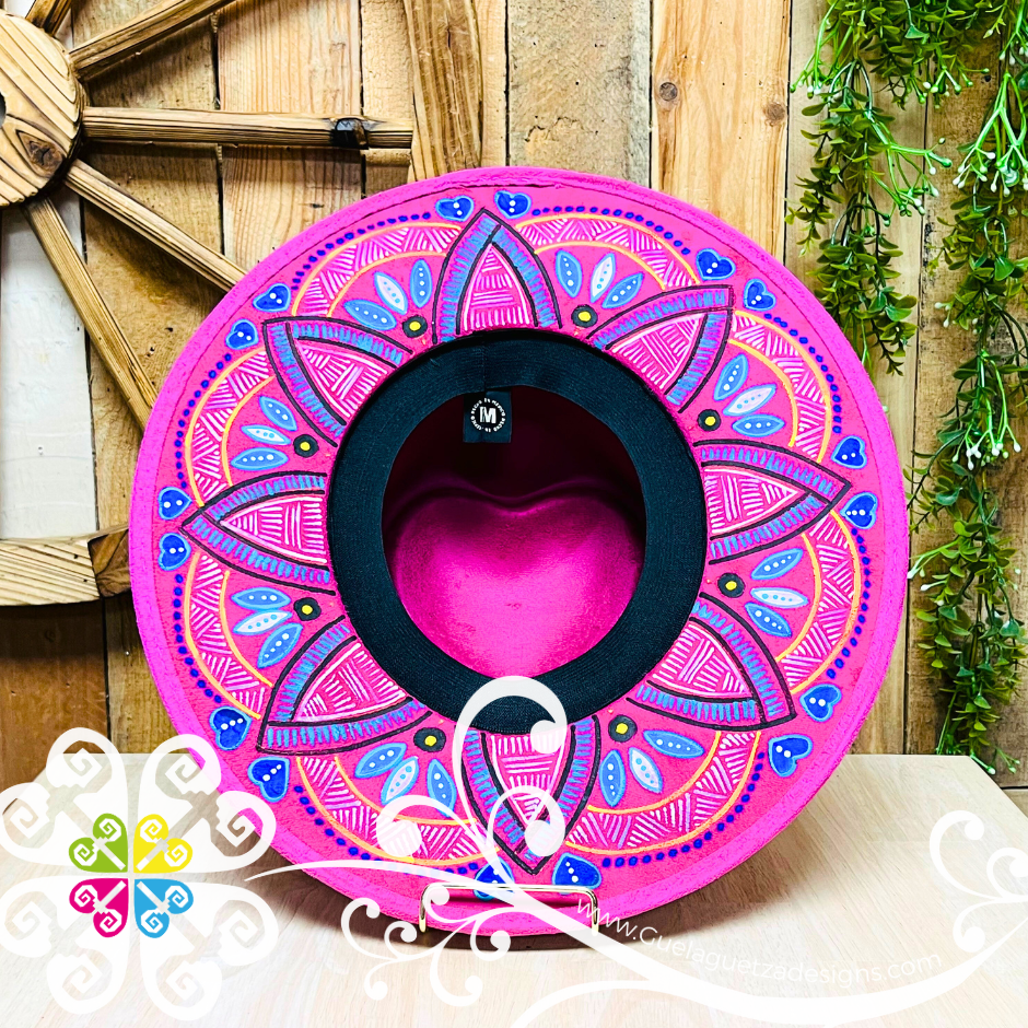 Fuchsia Corazon Mitla Velvet Hat - Peek-a-Boo Hand Painted Hat