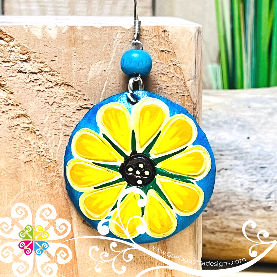 Round Flower - Artisan Leather Earrings