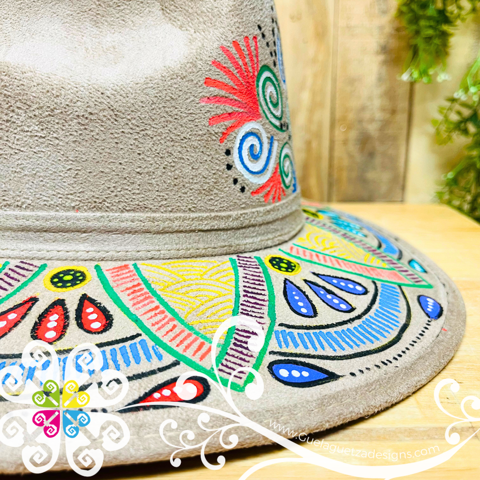 Beige Indiana Mitla Velvet Hat - Hand Painted Hat