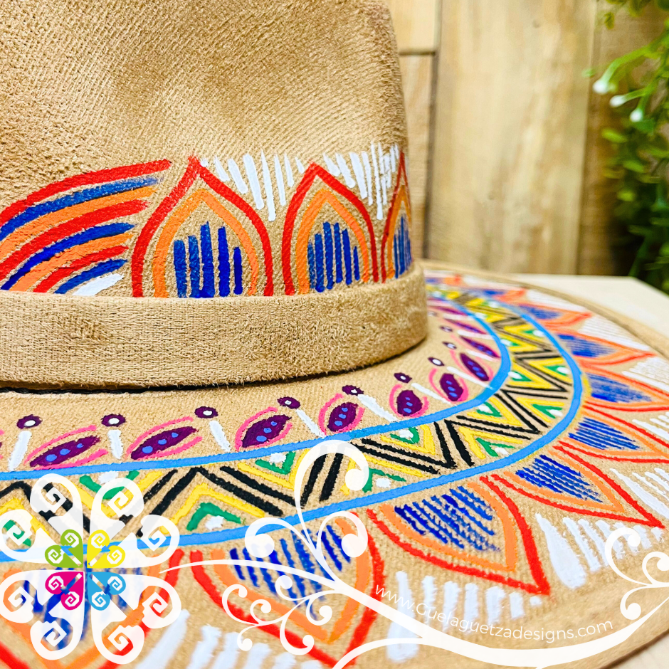 Tan Heart Mitla Velvet Hat - Hand Painted Hat