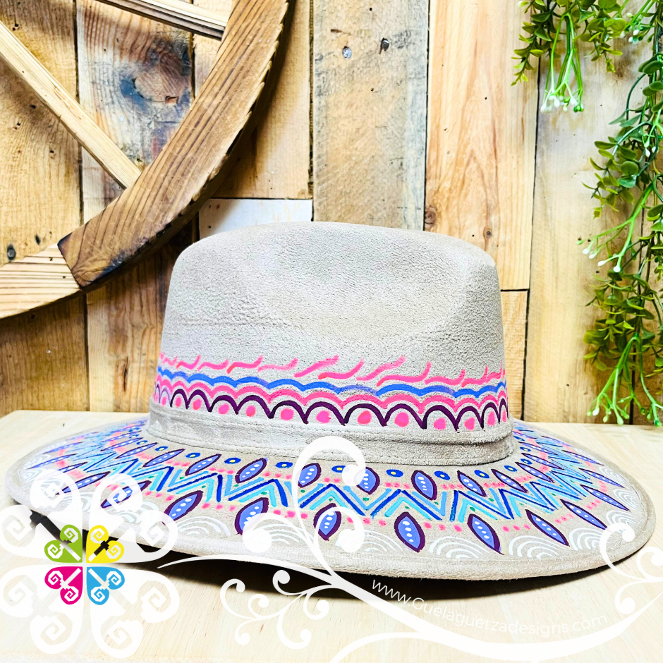 Khaki Indiana Mitla Velvet Hat - Hand Painted Hat