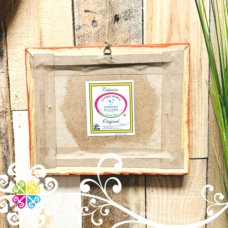 Orange Medium Culturas Bordadas - Embroidered Wood Frame