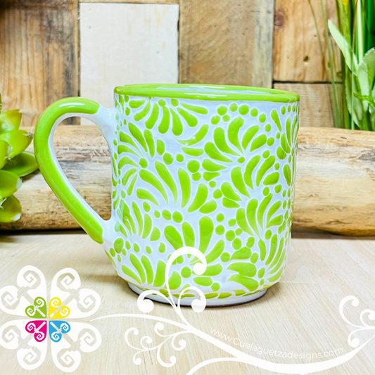 Lime Green Feathers  Talavera Mug - Single Talavera Mug