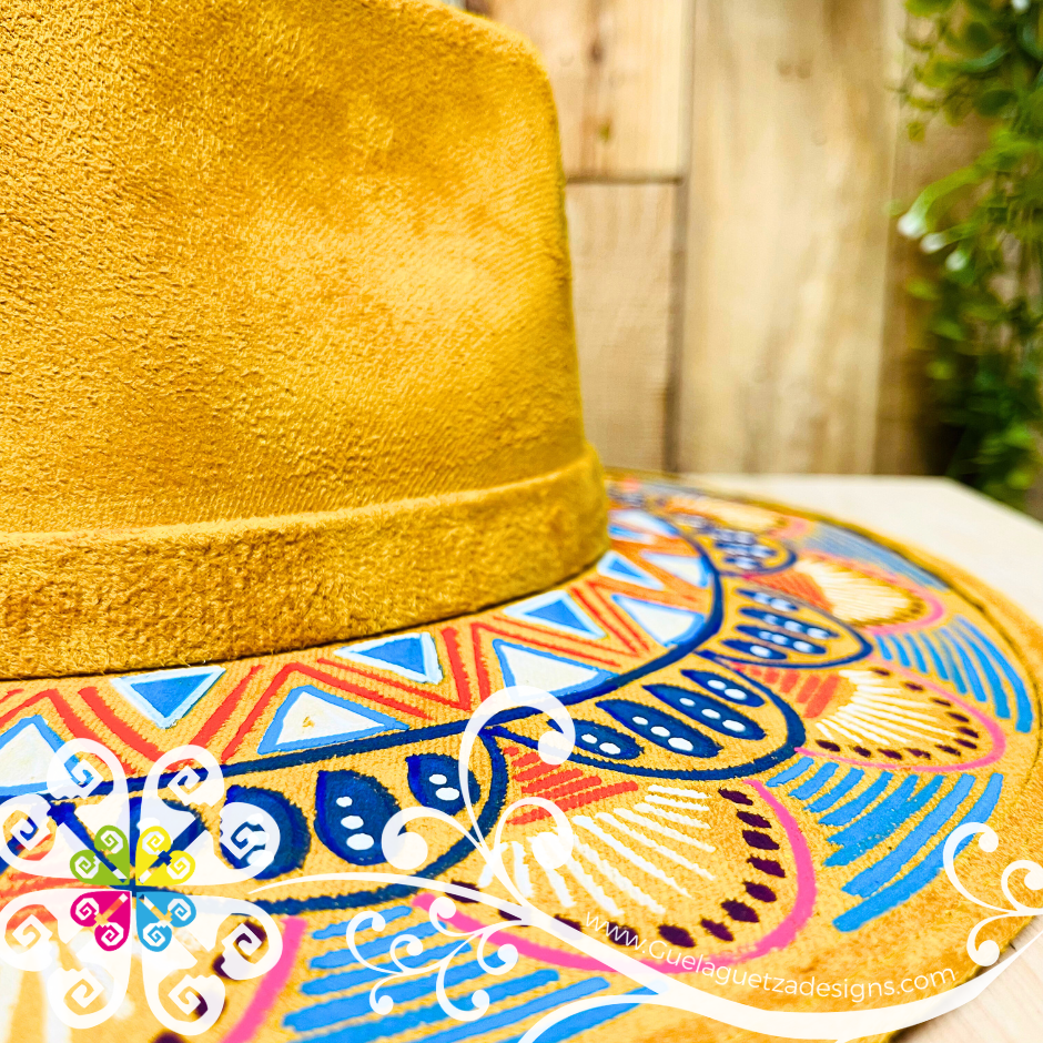 Mustard Heart Mitla Velvet Hat - Hand Painted Hat