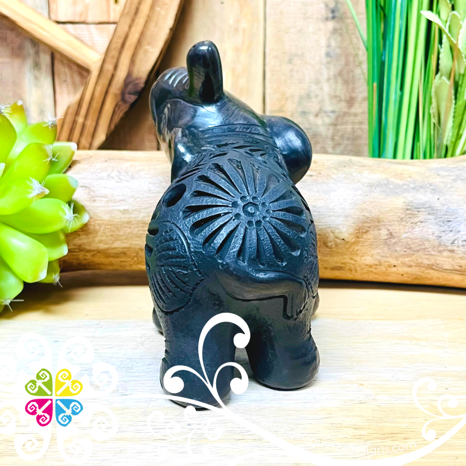 Small Dancing Elephant Figure - Black Clay Oaxaca