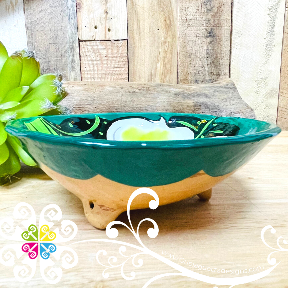 Green Guerrero Hand Painted Salsa Bowl - Salcero De Barro