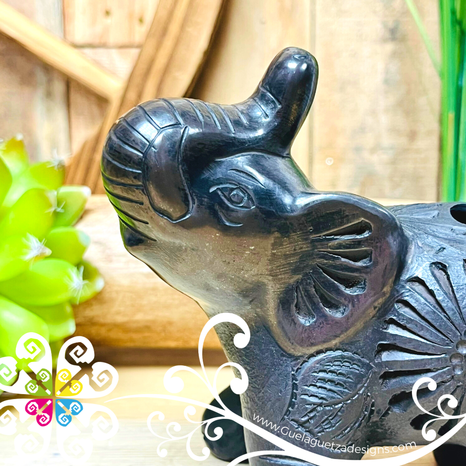 Small Dancing Elephant Figure - Black Clay Oaxaca