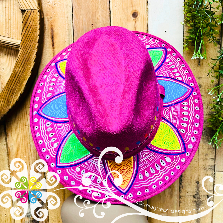 Fuchsia Indiana Mitla Velvet Hat - Hand Painted Hat