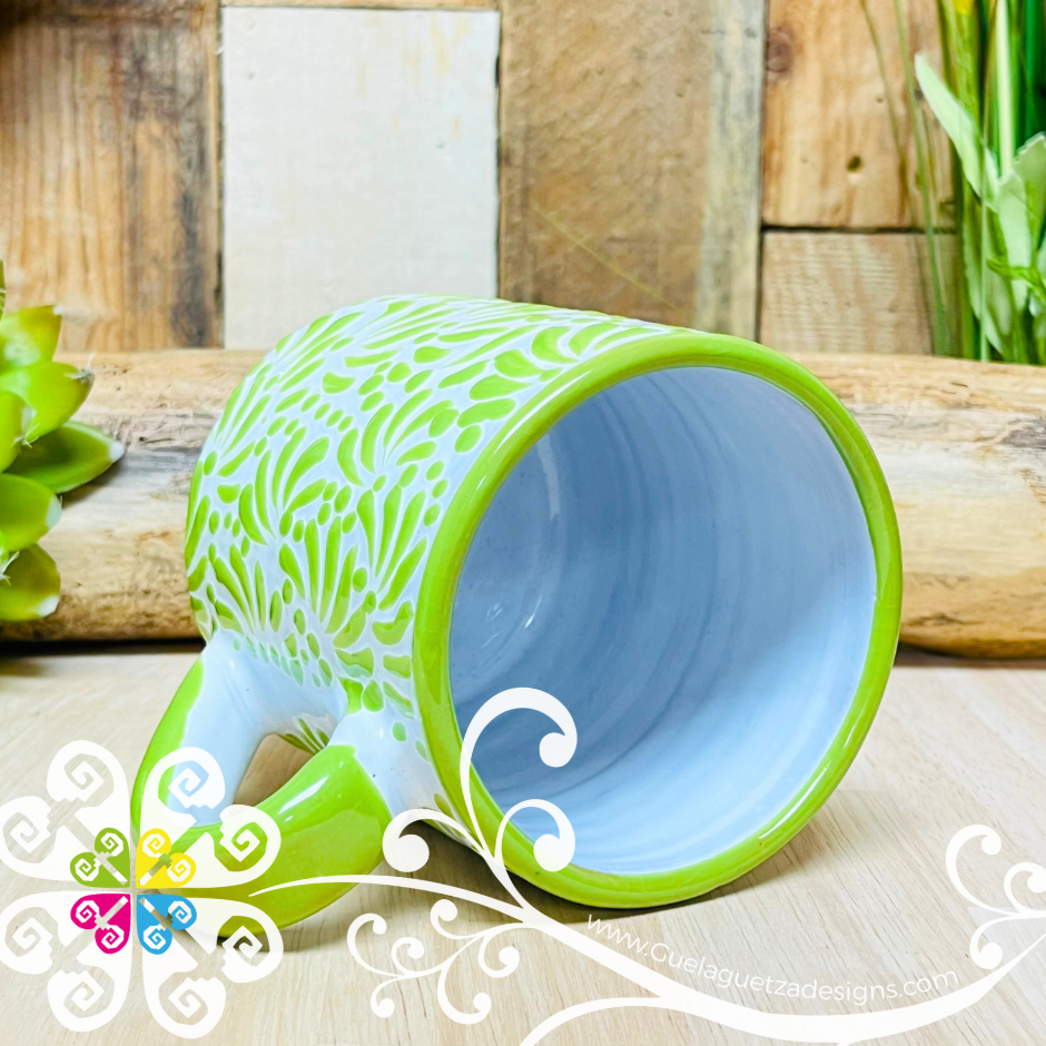 Lime Green Feathers  Talavera Mug - Single Talavera Mug