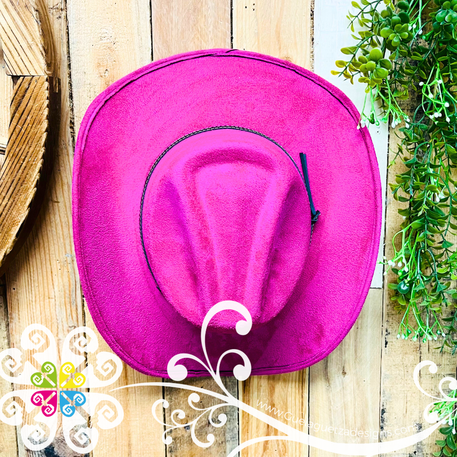 Fuchsia Mitla Cowboy Velvet Hat - Hand Painted Hat