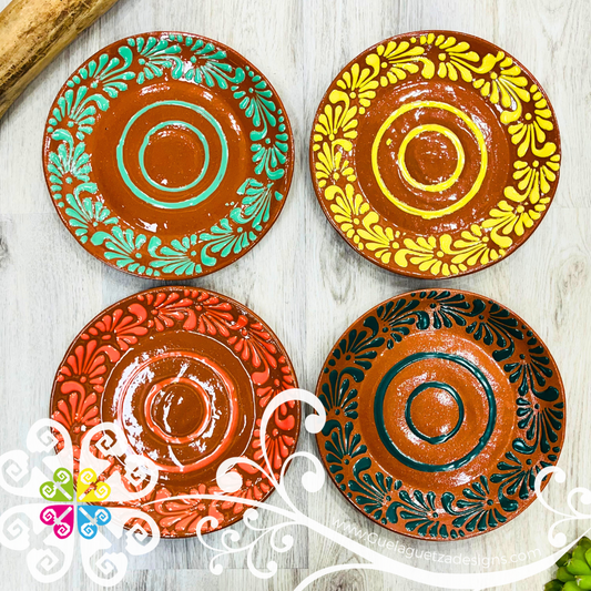 Set of 4 Large Plumeado Plate - Set Clay Flat Plates