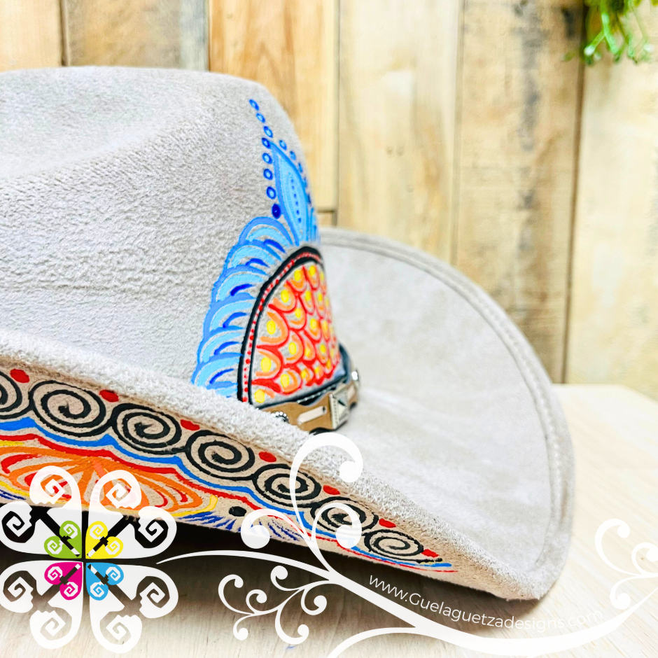 Khaki Mitla Cowboy Velvet Hat - Hand Painted Hat