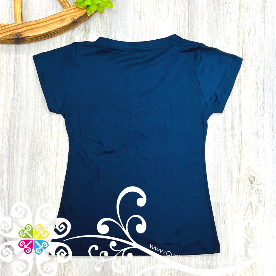 Navy Blue Embroider Women Tee - Pocket Embroider