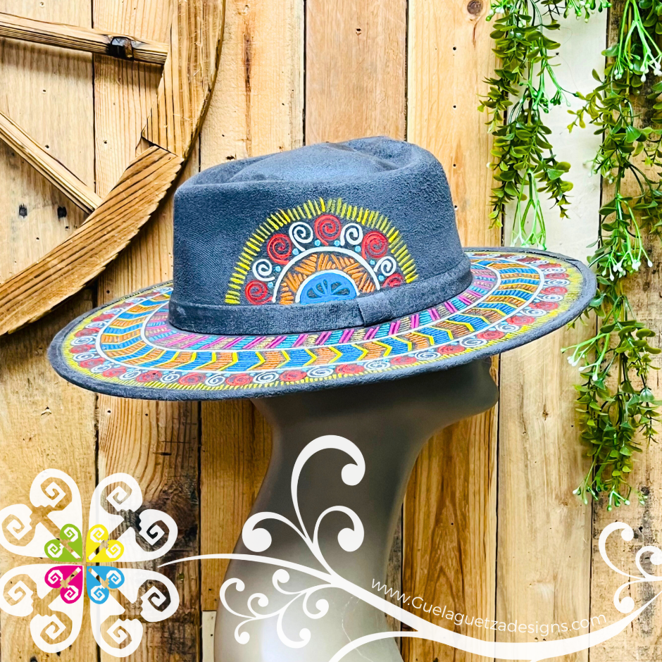 Dark Gray Heart Mitla Velvet Hat - Hand Painted Hat