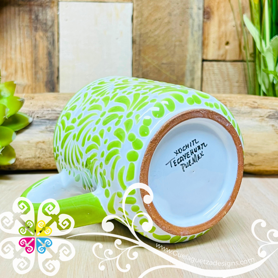 Lime Green Feathers  Talavera Mug - Single Talavera Mug