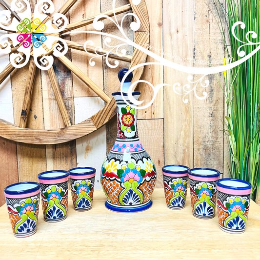 Pink Floral Bouquet Talavera Set Tequilero - Talavera Kitchen