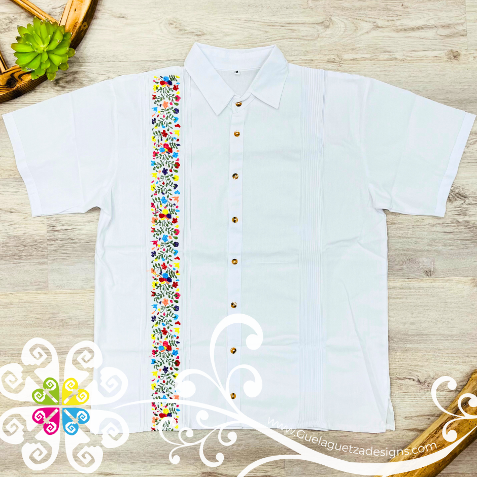 White Vine Flowers - Embroider Men Shirt