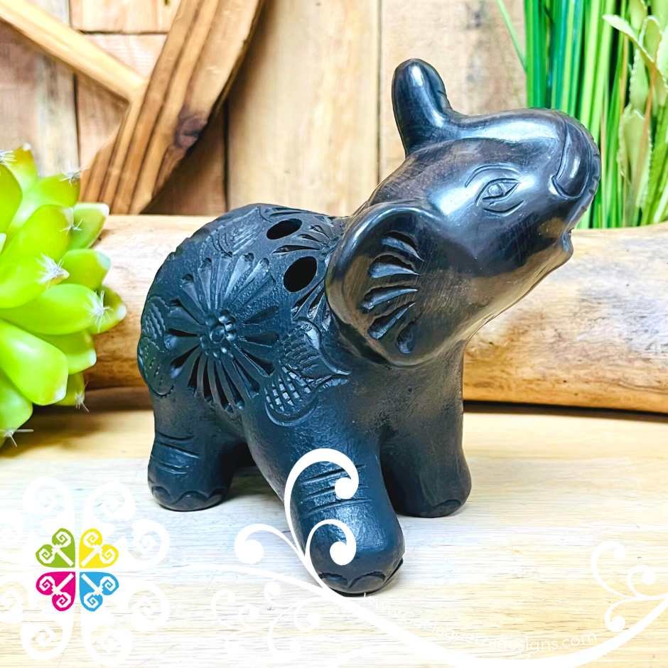 Small Dancing Elephant Figure - Black Clay Oaxaca