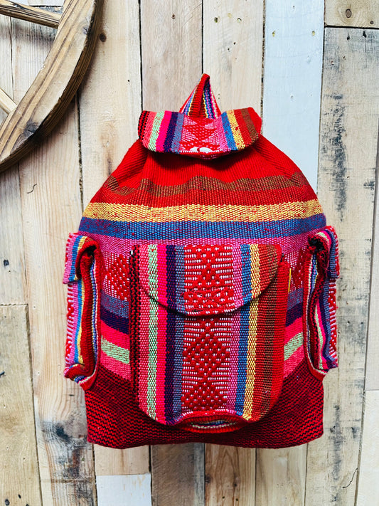 Large Boho Backpack with 3 Pockets - - Mochila Escolar