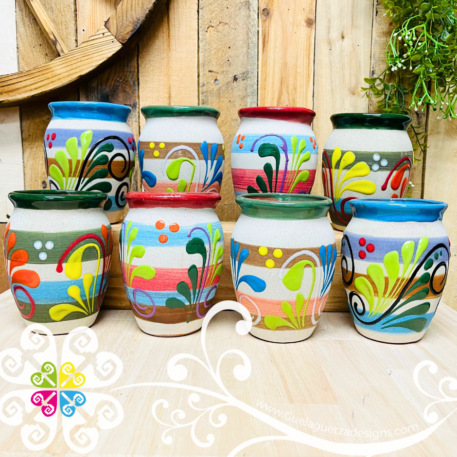 Set of 8 Fiesta Engobe Cantarito Cup - Set Clay Cantarito