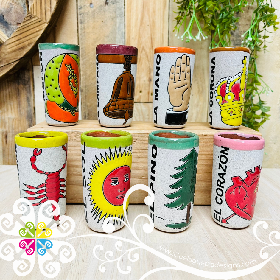 Arenoso Loteria Clay Shot Glass - Set of 4 or 8 pcs