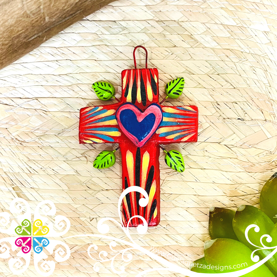 Mini Cruz Arbol de la Vida - Heart Design - Barro Cocido