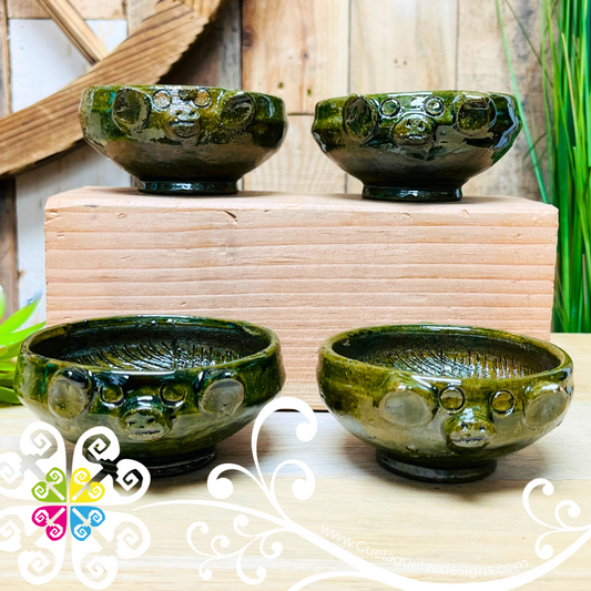 Set of 4 Mini Molcajete Puerquito - Barro Vidriado Oaxaca