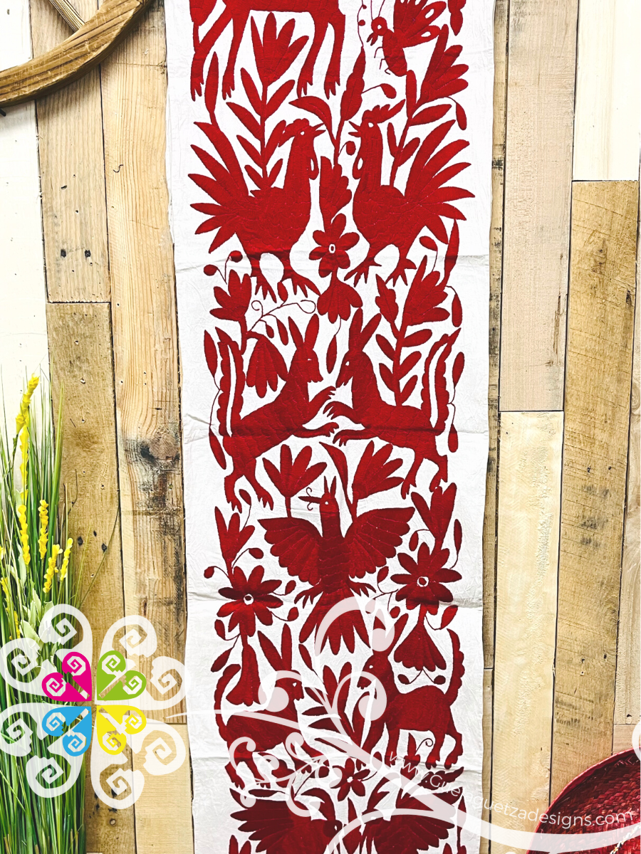 Red Large Solid Color Otomi Table Runner - Camino de Tenango