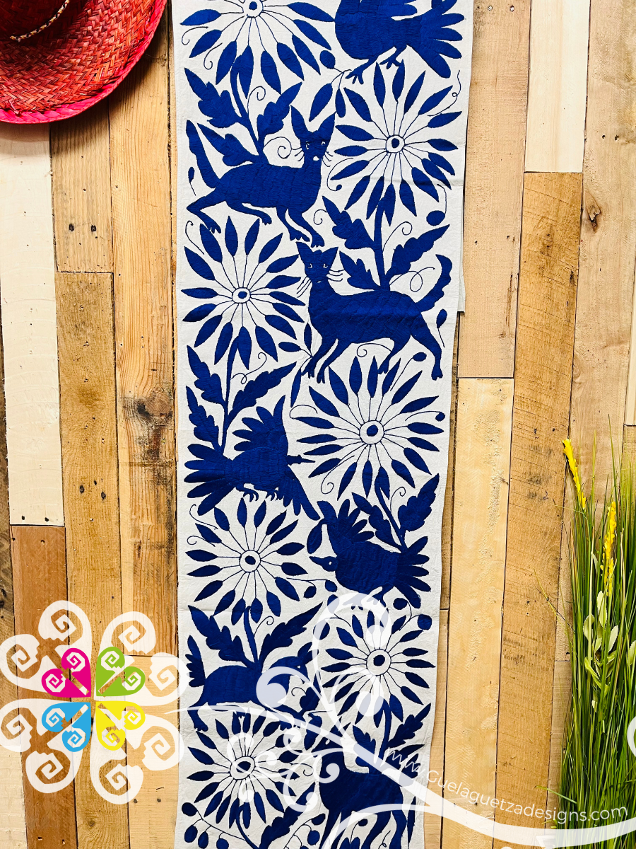 Royal Blue Large Solid Color Otomi Table Runner - Camino de Tenango