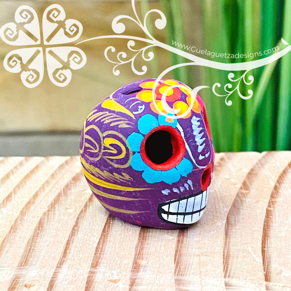 Extra Mini Multicolor Hand Painted Sugar Skull  - Calaverita Guerrero