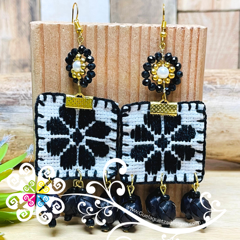 Embroidered Daisy- Palm Earrings