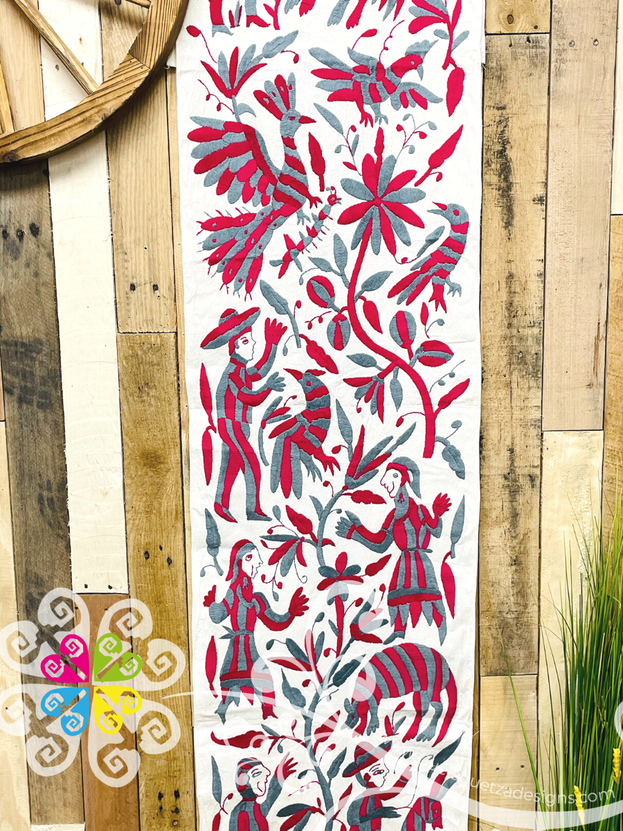 Fuchsia / Gray Large Solid Color Otomi Table Runner - Camino de Tenango