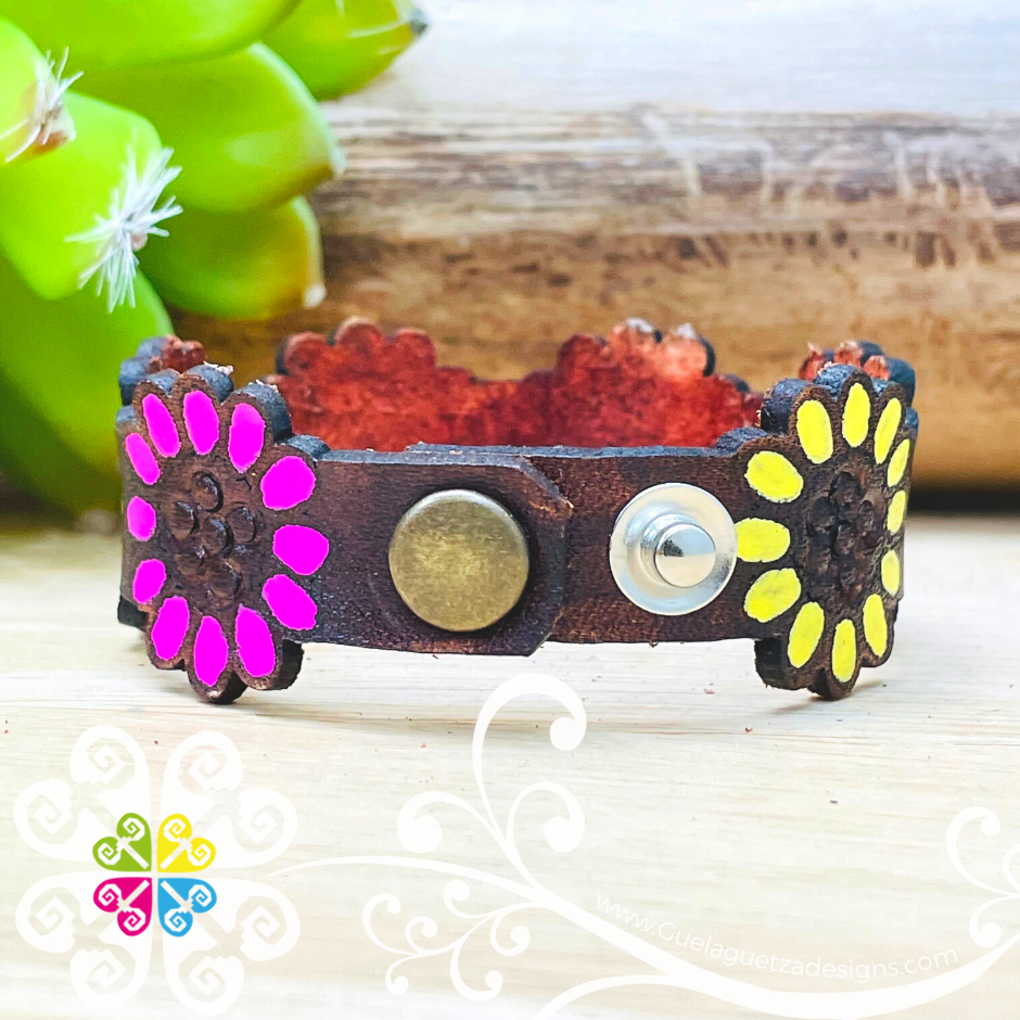 Large Sunflower Leather Bracelet - Kids Bracelet