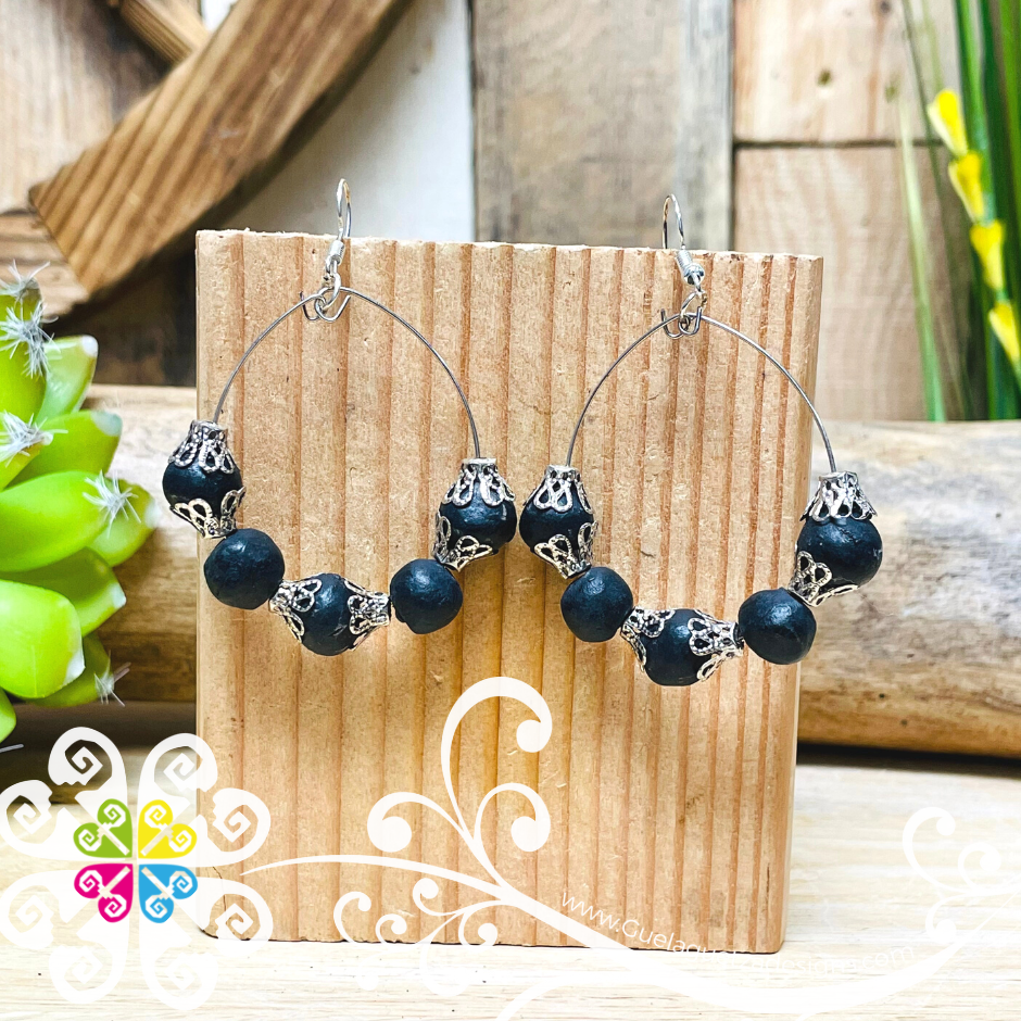 Clay Pearl Hoops - Black Clay Earrings