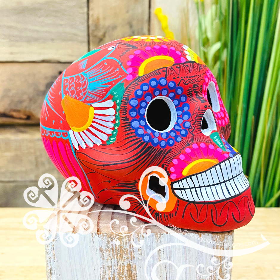 Medium Multicolor Hand Painted Sugar Skull  - Calaverita Guerrero