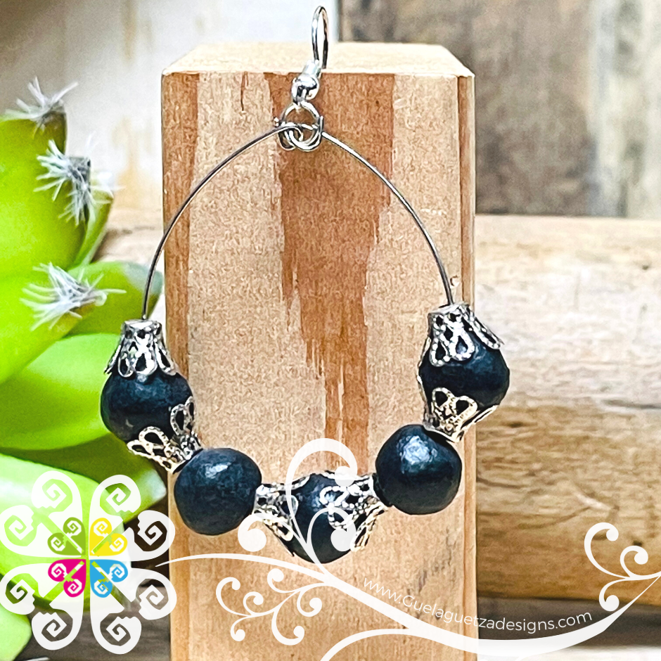 Clay Pearl Hoops - Black Clay Earrings