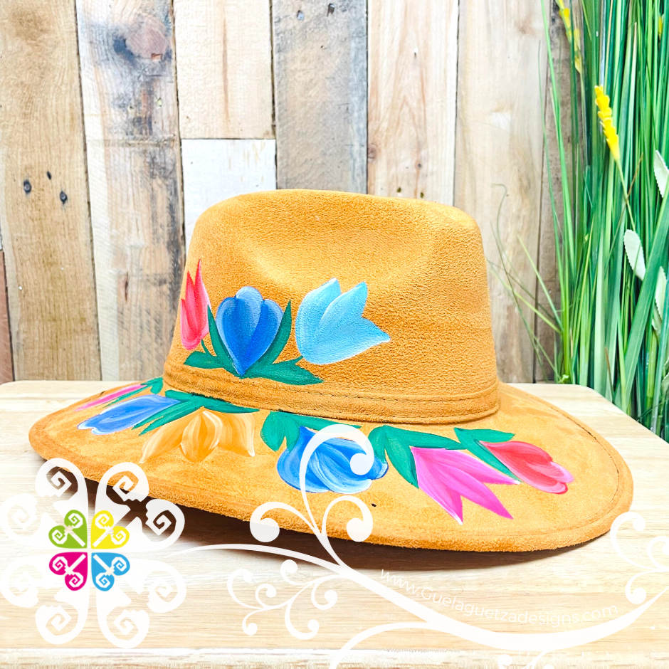 Light Orange Multicolor Flowers - Hand Painted Fall Hat