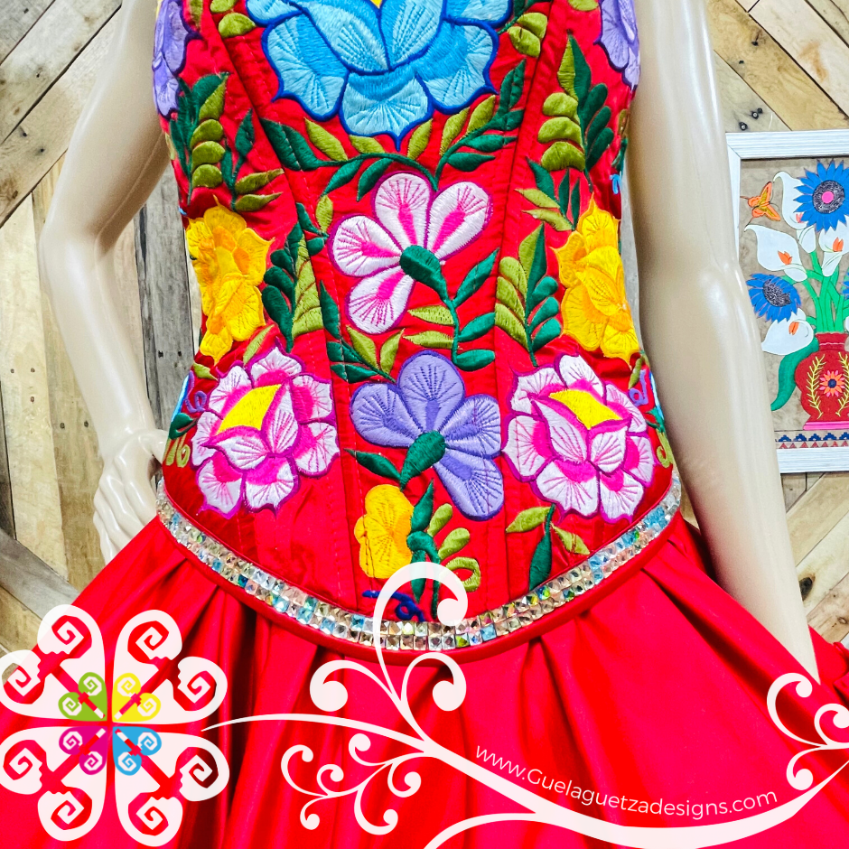 Red Quinceañera Puebla Dress - CUSTOM ORDER