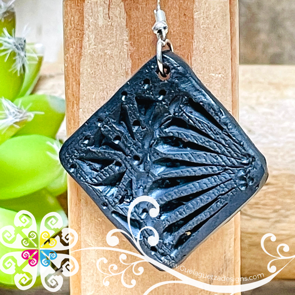 Square - Black Clay Earrings