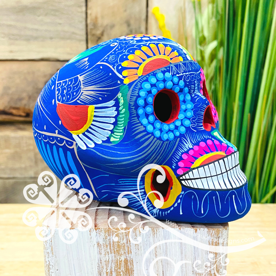 Medium Multicolor Hand Painted Sugar Skull  - Calaverita Guerrero