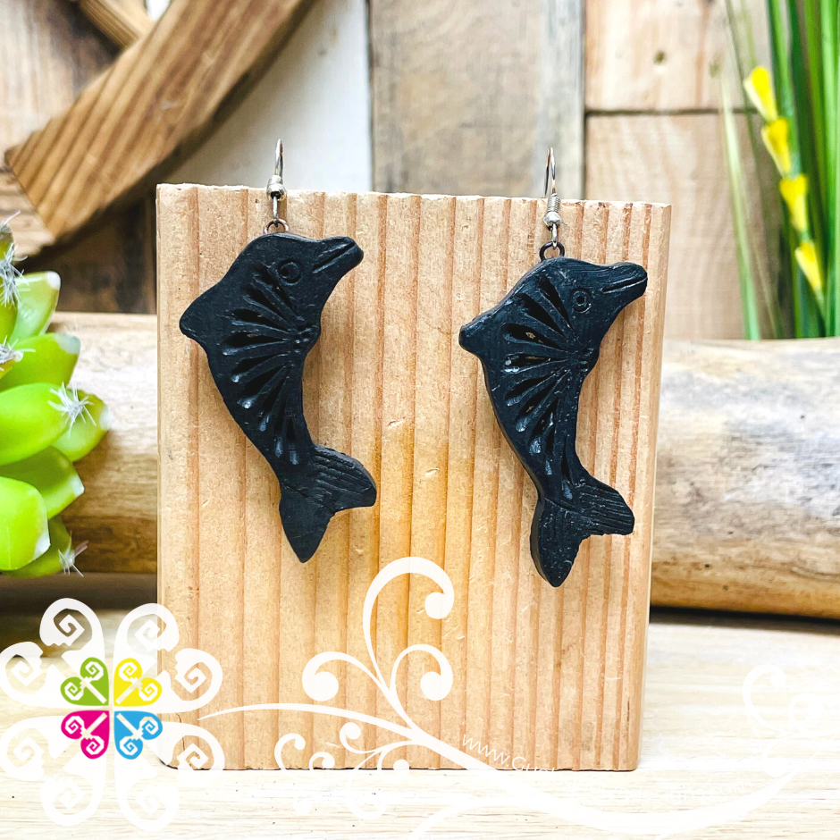 Dolphin - Black Clay Earrings