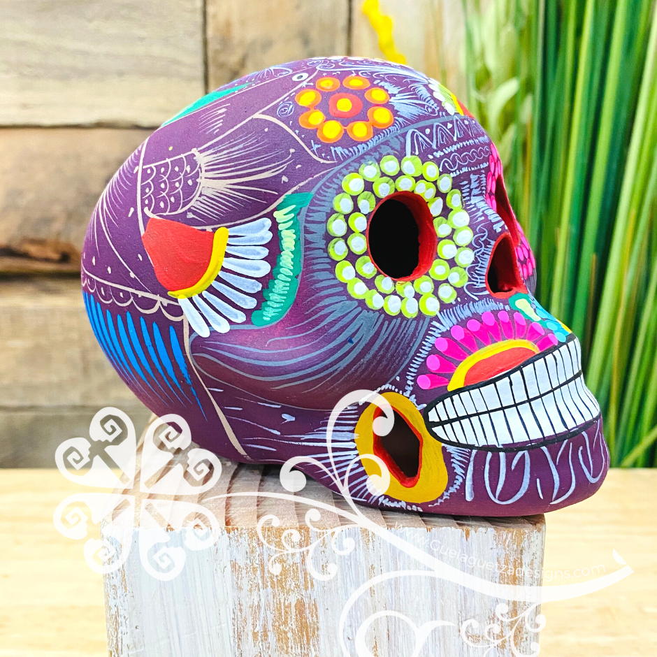 Medium Multicolor Hand Painted Sugar Skull  - Calaverita Guerrero