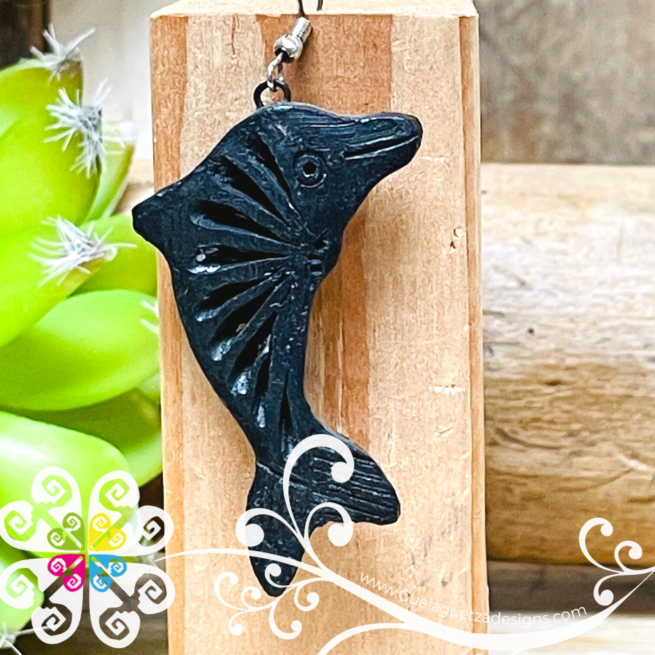 Dolphin - Black Clay Earrings