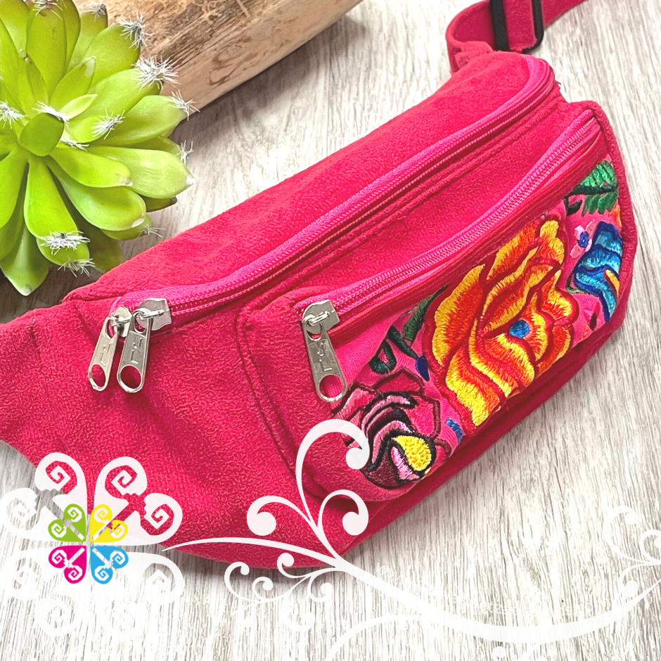 Fuchsia Embroider Fanny Pack - 3 pockets